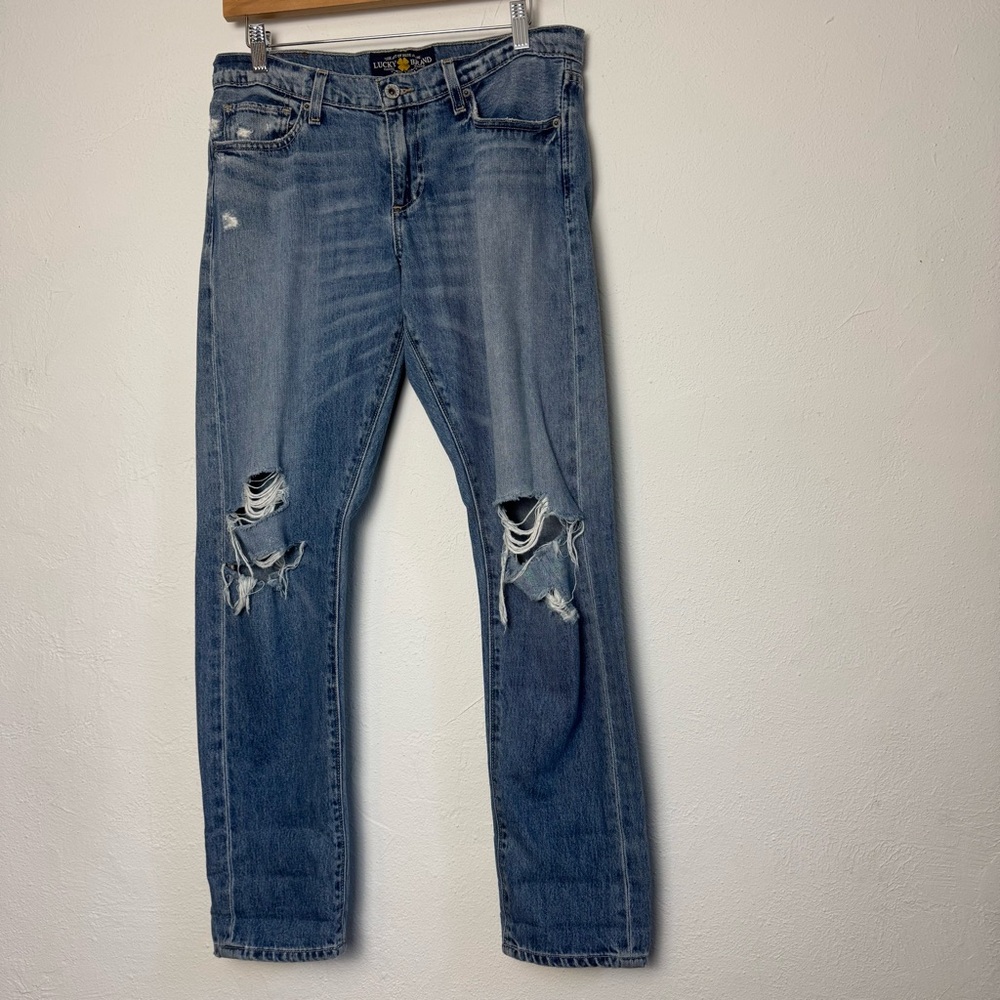 Lucky Brand‎ Sienna Slim Boyfriend Denim Jeans Ripped Knees Worn in Preloved